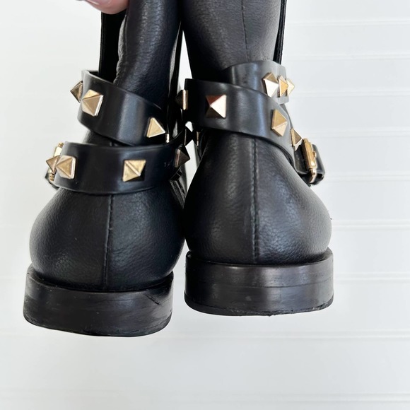 Valentino Rockstud Ankle Bootie Studded Strap Leather Chelsea Flat Boots - Picture 4 of 13